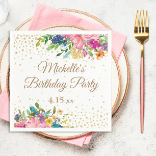 Serviette En Papier Bleu rose jaune Floral Anniversaire