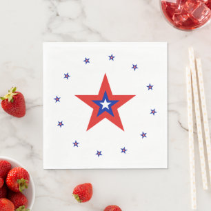 Serviette En Papier Bleu/Rouge/Blanc Étoile Anneau + Rouge/Bleu/Blanc