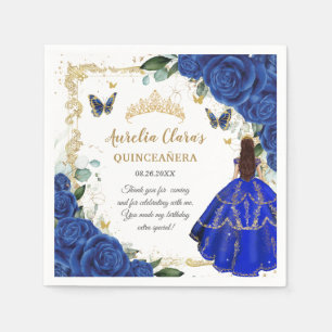 Serviette En Papier Bleu Royal Floral Princess Or Quinceañera 15