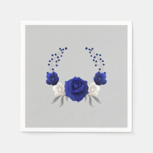 Serviette En Papier bleu royal rose blanc fleurs gris mariage