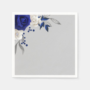 Serviette En Papier bleu royal rose blanc fleurs gris mariage