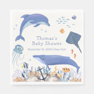 Serviette En Papier Bleu Rustique Océan Dolphin Whale Boy Baby shower