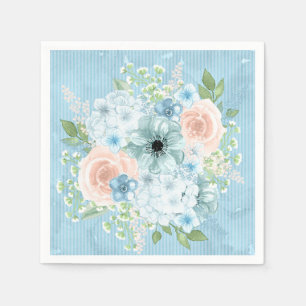 Serviette En Papier Bleu Rustique Rose Vert Floral Shabby Chic