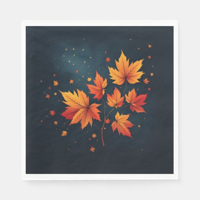 Serviette En Papier Bleu saisonnier Automne Feuilles festifs (Devant)
