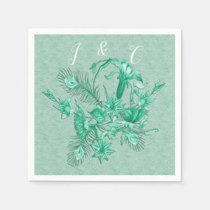 Serviette En Papier Bleu sarcelle - Fond texturé vert avec des fleurs