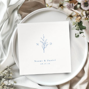 Serviette En Papier Bleu simple botanique monogramme rustique mariage