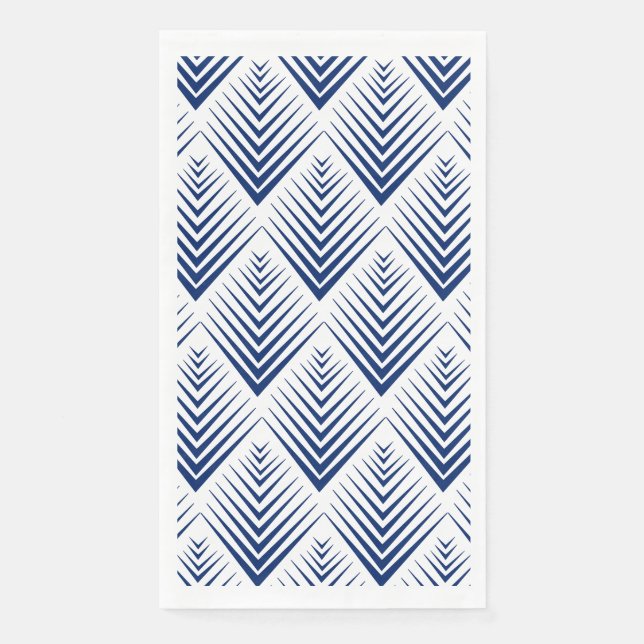 Serviette En Papier Bleu sur Fleurs de Ventilateur Blanc Motif Art Déc (Devant)