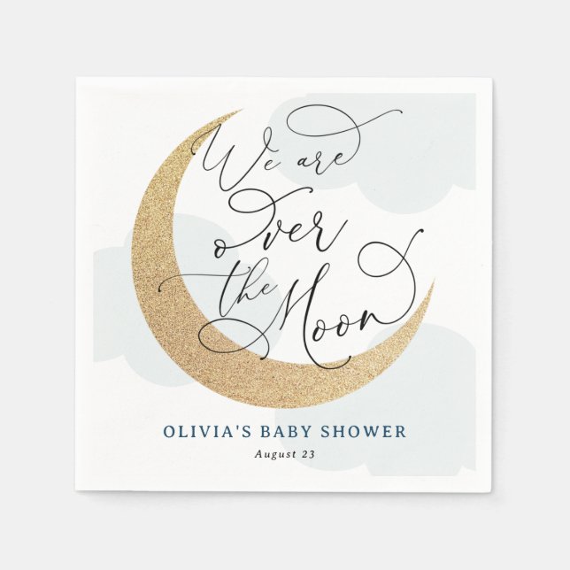 Serviette En Papier Bleu sur le Baby shower de la Lune (Devant)