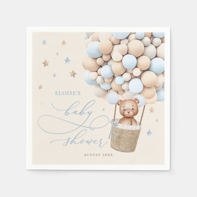Serviette En Papier Bleu Teddy Bear Balloon Bearly Wait Baby shower (Devant)