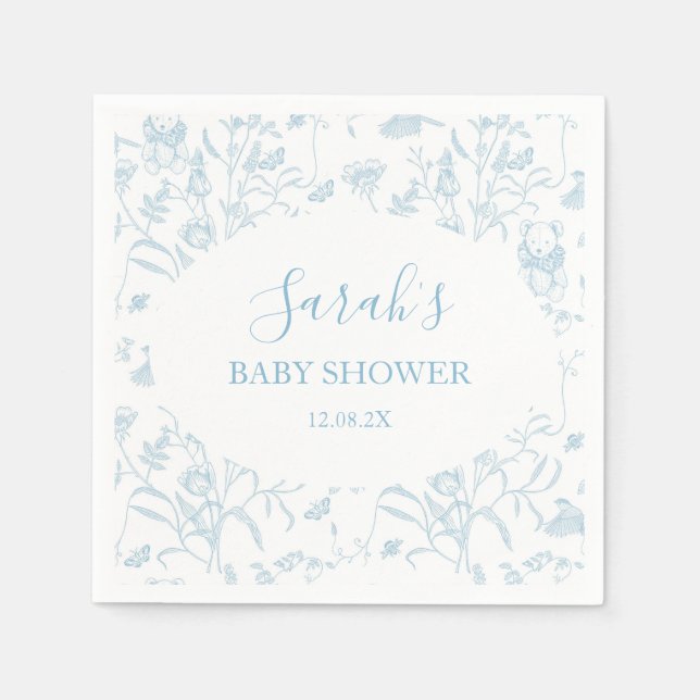 Serviette En Papier Bleu Toile Ours Baby shower Garçon (Devant)
