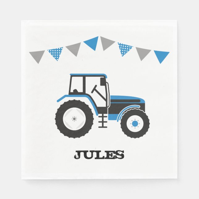 Serviette En Papier Bleu Tracteur Anniversaire Papier de fête Napkins (Devant)