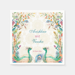 Serviette En Papier bleu turquoise cerise vert floral paon nom personn