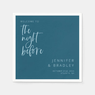 Serviette En Papier Bleu turquoise La Nuit Avant Le Dîner De Répétitio