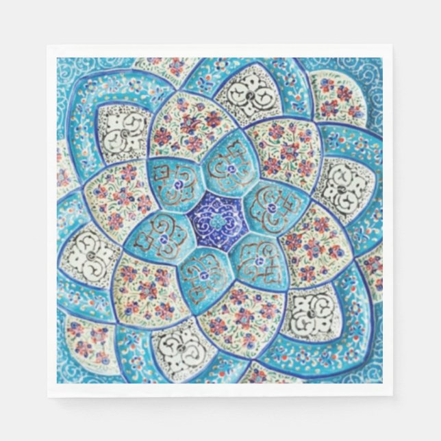 Serviette En Papier Bleu turquoise marocain traditionnel, blanc, saumo (Devant)