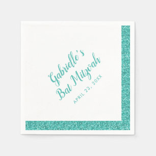 Serviette En Papier Bleu turquoise Parties scintillant bande Bat mitzv