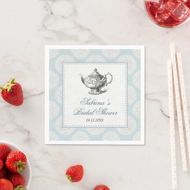Serviette En Papier Bleu Victorien High Tea Party (En situation)