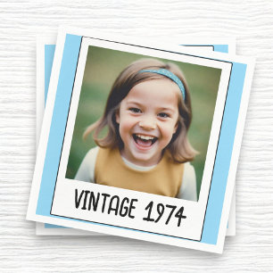 Serviette En Papier Bleu Vintage Jalon Anniversaire Photo Keepsaké
