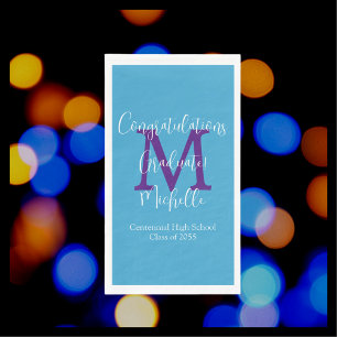 Serviette En Papier Bleu violet blanc Nom de la fête Monogramme