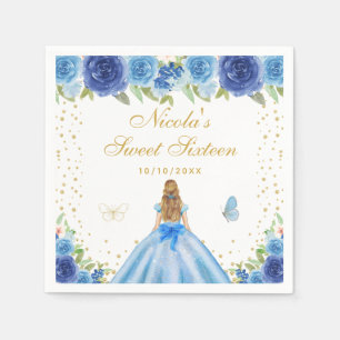 Serviette En Papier Blonde aux Cheveux Blonds Fleur Bleue Princesse Do