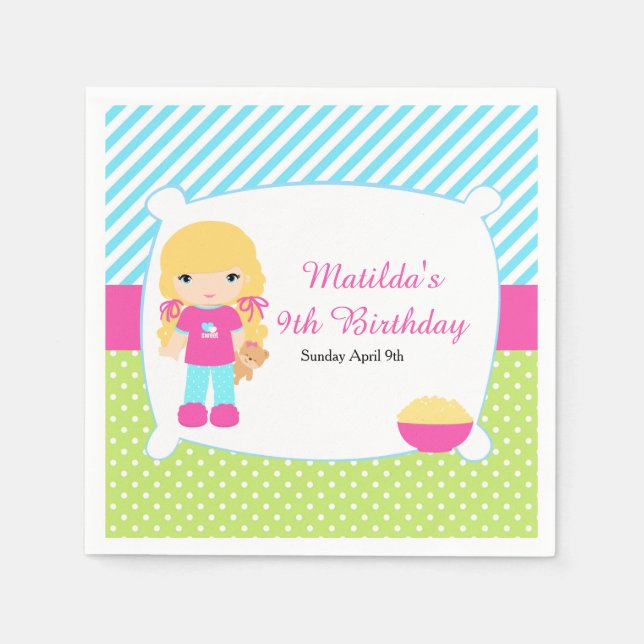 Serviette En Papier Blonde Hair Girl Sleepover Fête de bois (Devant)