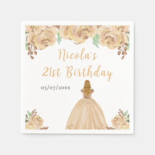 Serviette En Papier Blonde Hair Princess Peach Floral Birthday Party (Devant)
