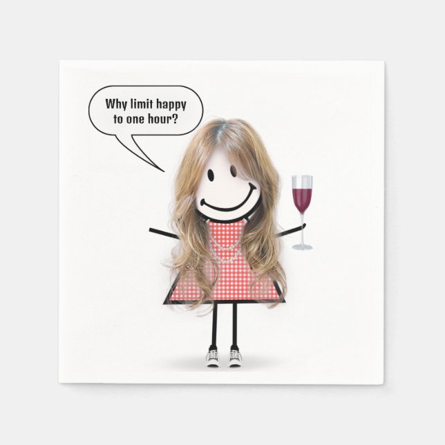 Serviette En Papier Blonde Stick Figure Girl With Wine Glass (Devant)