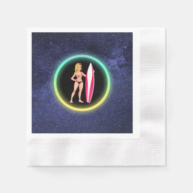 Serviette En Papier Blonde Surfer Adolescent Girl Galaxy (Devant)