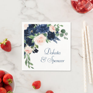 Serviette En Papier Blooms Chics Bouquet bleu marine et rose pâle