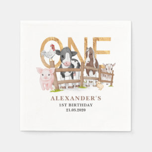 Serviette En Papier Blue 1er Anniversaire Animaux de ferme Barnyard Ki