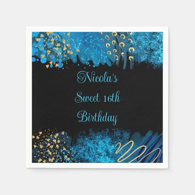 Serviette En Papier Blue Alcohol Enk Sweet 16 Anniversaire (Devant)