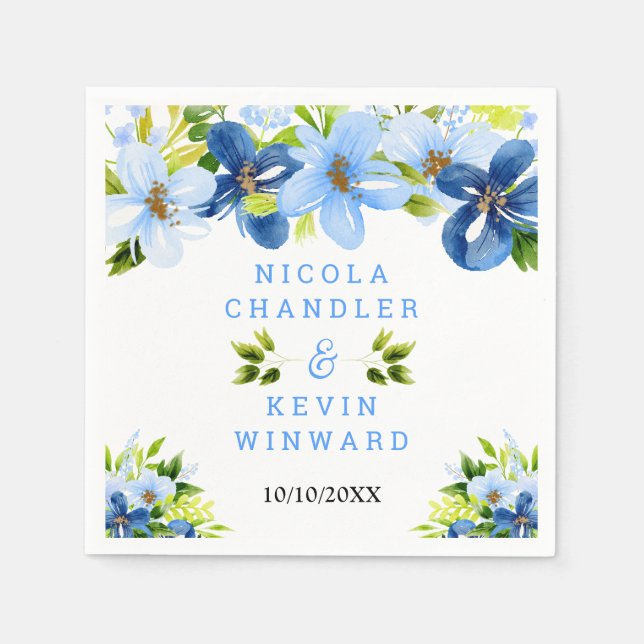 Serviette En Papier Blue and Navy Flowers with Foliage  (Devant)