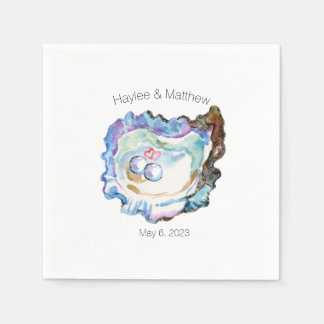 Serviette En Papier Blue Artsy Oyster Pearls Coeur Livre blanc Napkin