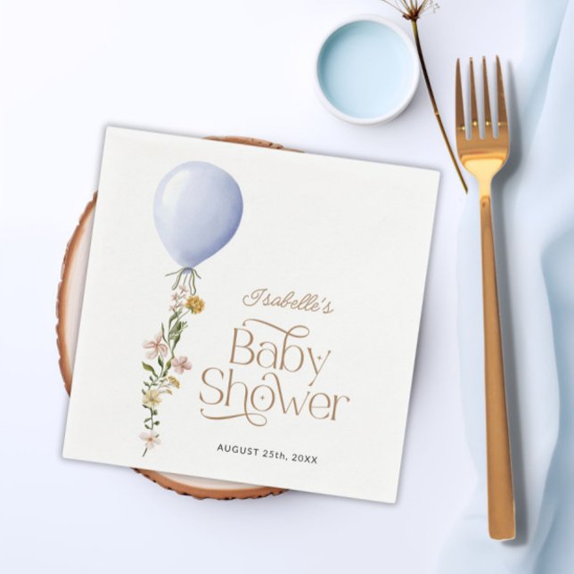 Serviette En Papier Blue Balloon Floral Boy Baby shower thème Papier (Blue Balloon Floral Boy Baby Shower Theme Paper Napkins)