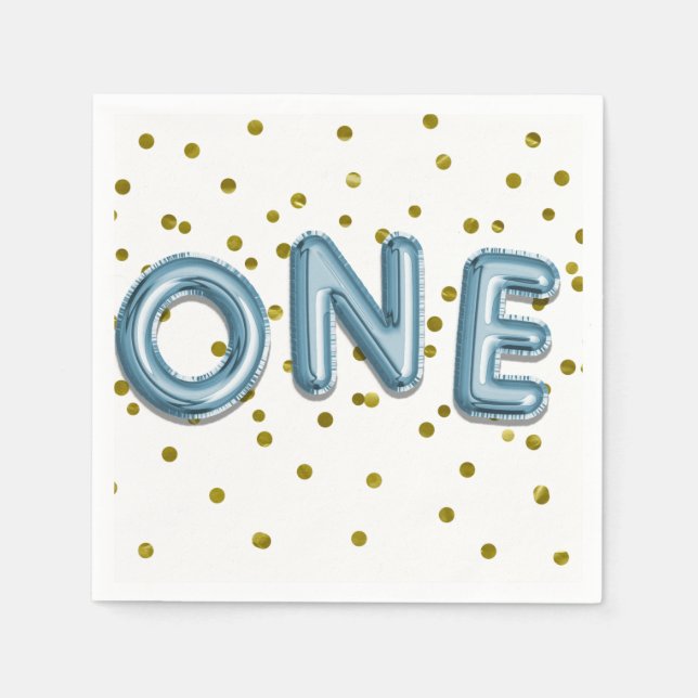 Serviette En Papier Blue Balloons Gold Confetti ONE 1er anniversaire f (Devant)