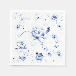 Serviette En Papier Blue Bird Rose Chinoiserie Floral
