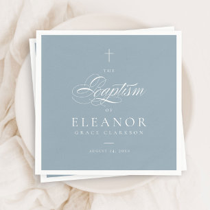 Serviette En Papier Blue Boy Elegant Cross Script Calligraphie Baptême