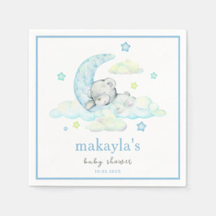 Serviette En Papier Blue Boy Teddy Bear On Moon Watercolor Baby shower