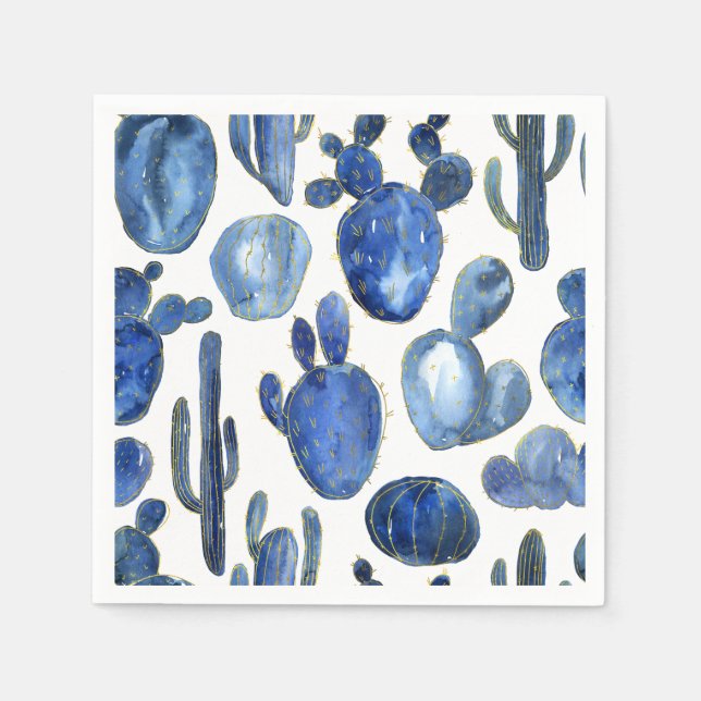 Serviette En Papier Blue Cactus Gold Desert Chic Voyage Sud-ouest Amus (Devant)