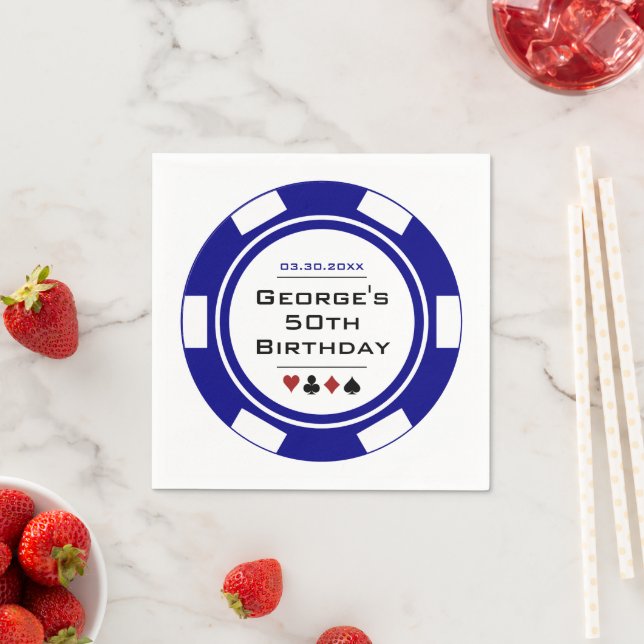Serviette En Papier Blue Casino Poker Chip Anniversaire Napkins (En situation)
