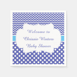 Serviette En Papier Blue Chevron & White Baby shower Pois