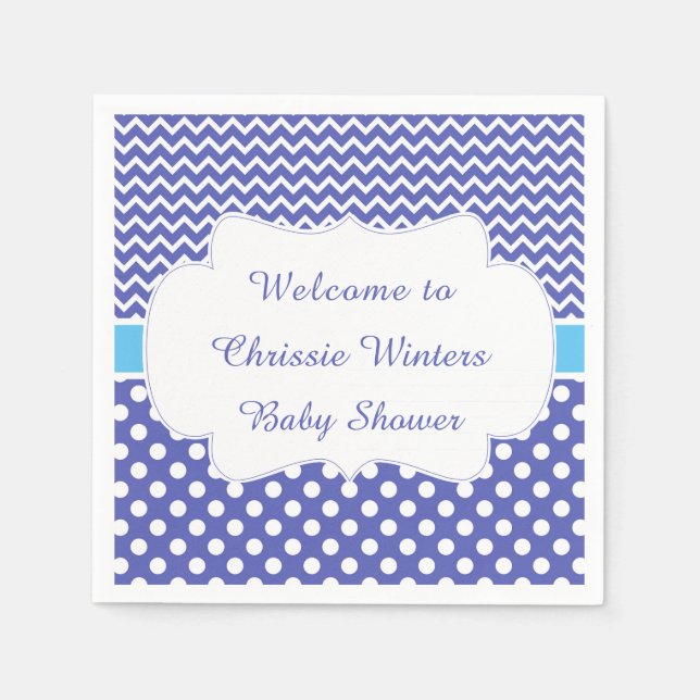 Serviette En Papier Blue Chevron & White Baby shower Pois (Devant)