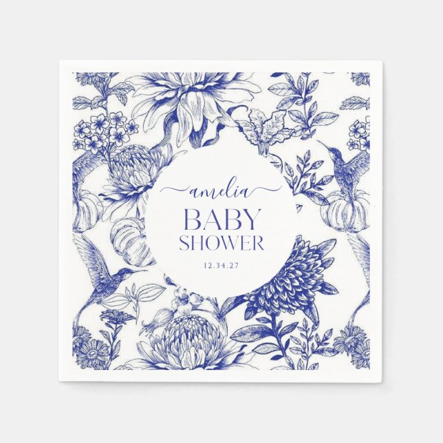 Serviette En Papier Blue Chinoiserie Victorian Floral baby shower (Devant)