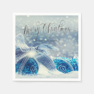 Serviette En Papier Blue Christmas Balls Bokeh