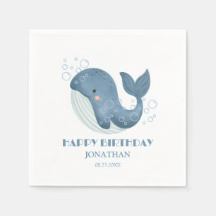 Serviette En Papier Blue Circle Bubble Cute Whale Anniversaire de enfa