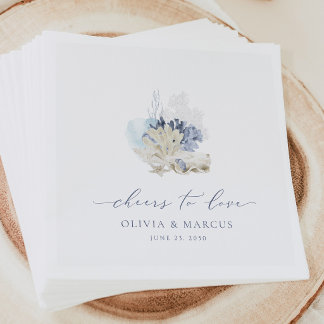 Serviette En Papier Blue Coastal Wedding Napkins Beach Seashell