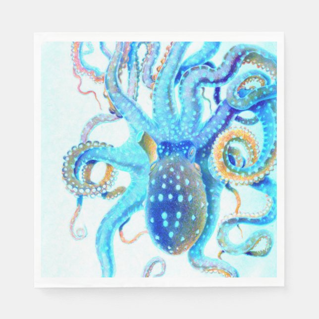 Serviette En Papier Blue colorful octopus (Devant)