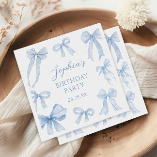 Serviette En Papier Blue Coquette Bow Girl Birthday Party