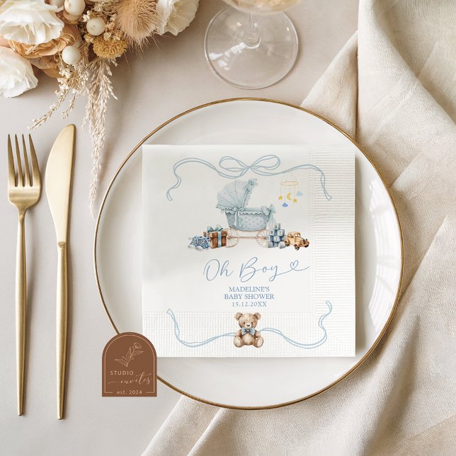 Serviette En Papier Blue Coquette Carriage Baby Shower Paper Napkins (Créateur téléchargé)