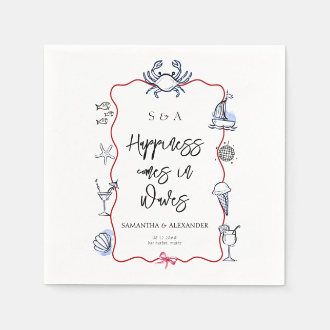 Serviette En Papier Blue Crab Doodle Beach Coastal Destination Wedding (Devant)