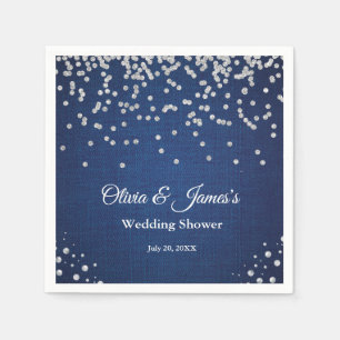 Serviette En Papier Blue Denim Diamonds Pearls Couple Wedding shower